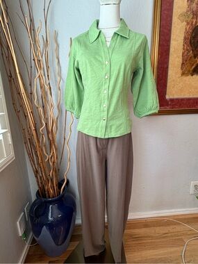 123~ NWT Nation Los Angeles for Anthropologie Green Cotton Button Up Top S